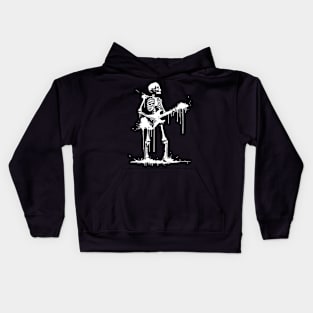 skeleton plays rock music Kids Hoodie